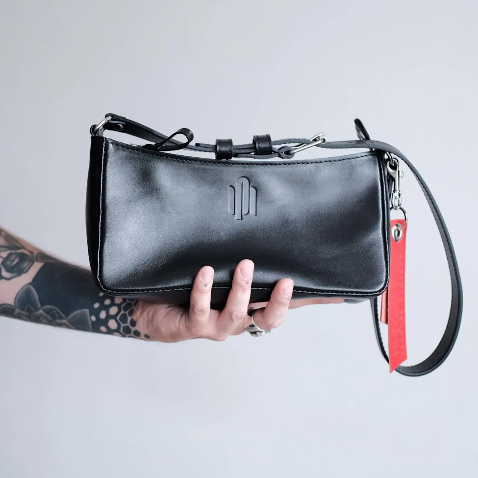 Black Leather Shoulder Clutch